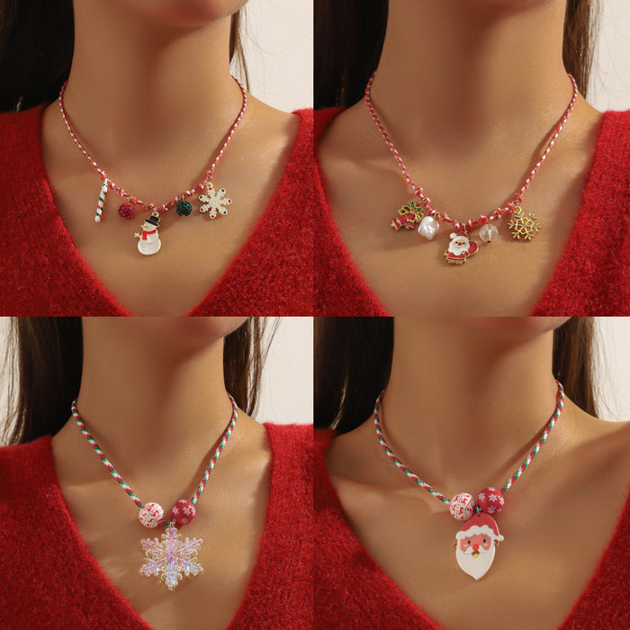 Wholesale Christmas Necklace Alloy Oil Dripping Necklace Christmas Cartoon Snowman Christmas Tree Pendant Necklace