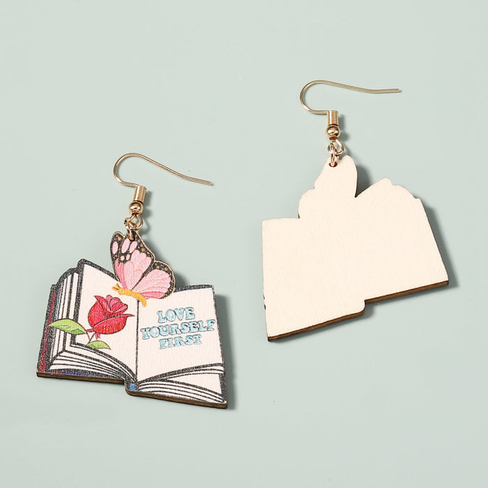 Wholesale geometric wooden painted rose butterfly letter earrings for women