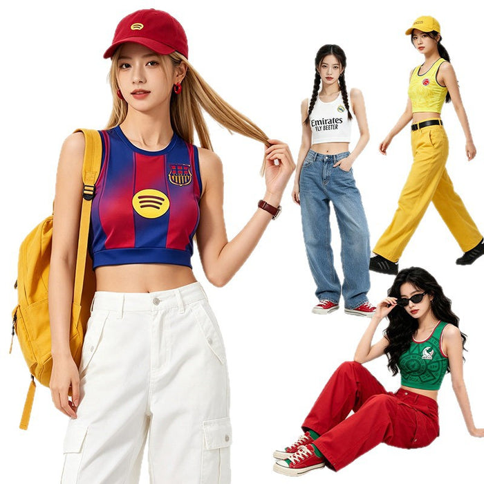 Wholesale World Cup National Team Football Girls Crop Top Short-Sleeve Sports Vest