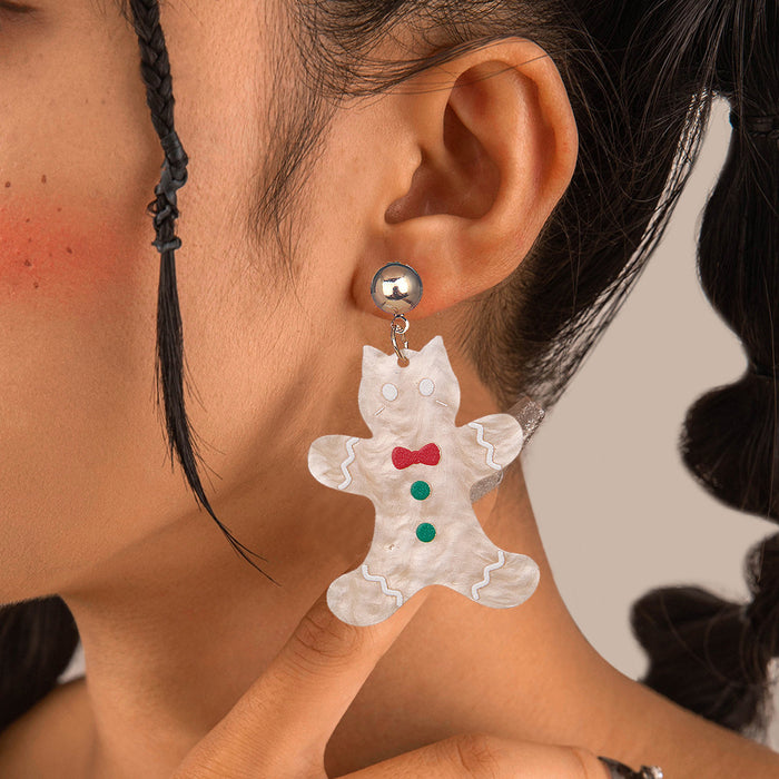 Wholesale Christmas Series Earrings Handmade DIY Acrylic Cute Cat Gingerbread Man Snowman Earrings