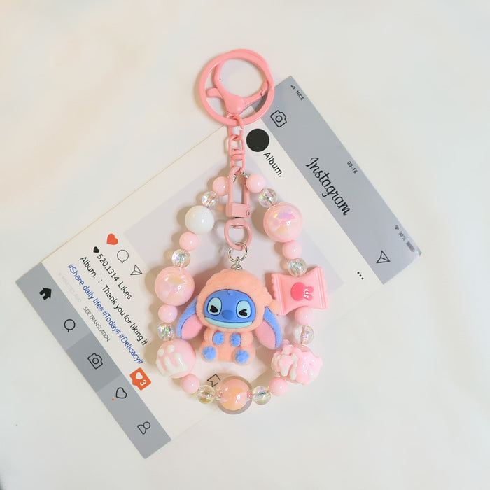 Wholesale Cartoon Plush Bag Beaded Chain Pendant Streaming Cute Doll Student Keychain Accessory