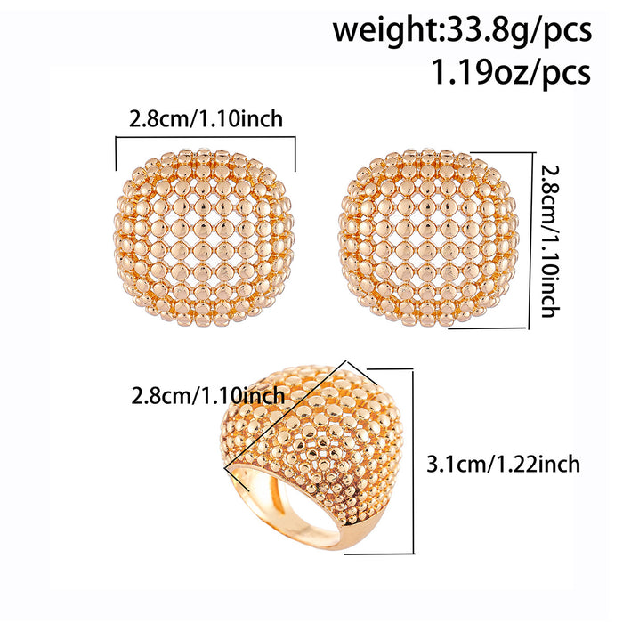 Wholesale Trendy retro ring set with niche design, geometric hollow out heavy-duty round bead metal earring accessories