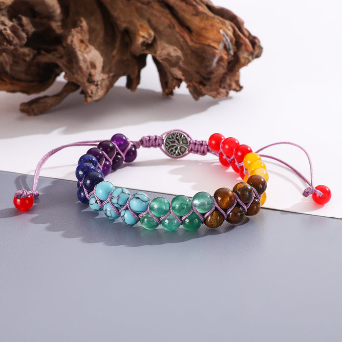 Wholesale Double layered volcanic stone woven adjustable bracelet with hand rope