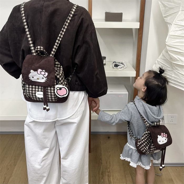 Wholesale Cute cartoon brown checkered parent-child backpack bags