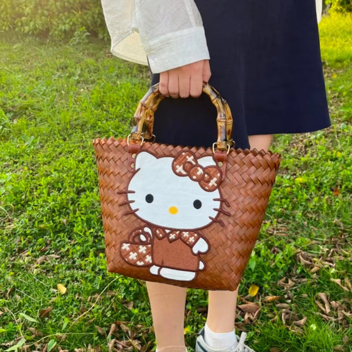 Wholesale Woven Basket Bag Shoulder Hand Bag Cute Rattan Cloth Cartoon Woven Bag