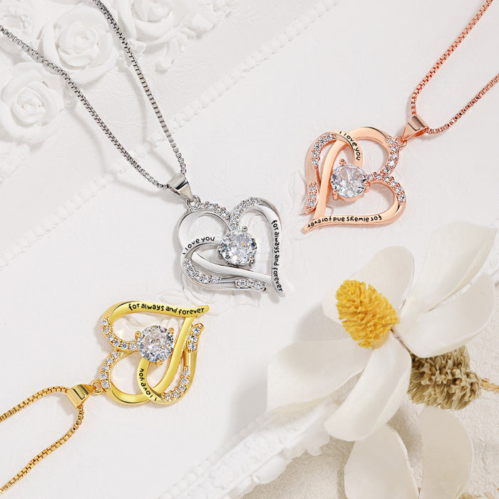 Wholesale Women's Heart-to-Heart Pendant  Diamond-encrusted Romantic Love Necklace