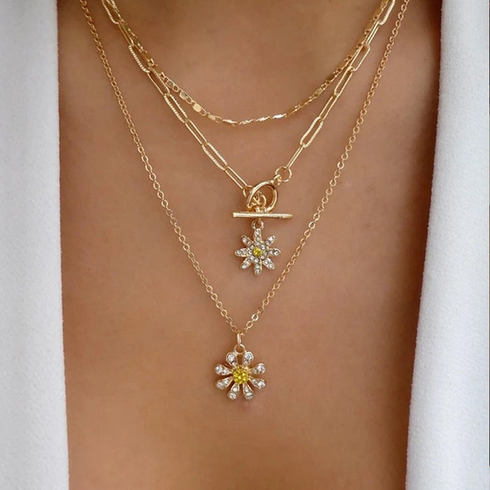 Wholesale New Product Full Diamond Flower Necklace Jewelry Set Fashionable and Personalized Multi Layer Necklace