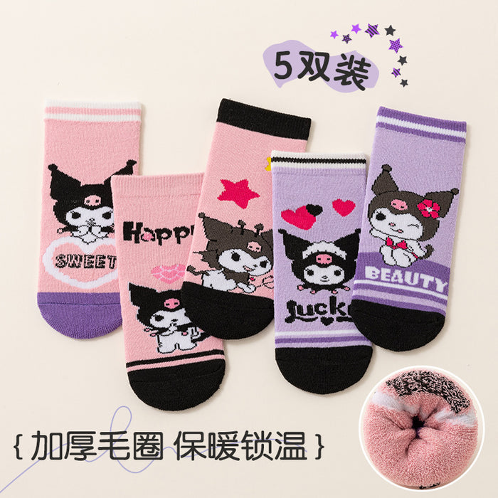 Wholesale 5 Pairs/pack Girls Socks Winter Thick Warm Terry Socks Cute Girls Princess Socks Children Cartoon Thick Cotton Socks JDC-SK-LXWC004