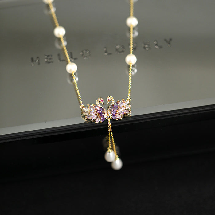 Wholesale Purple Swan Pendant Pearl Necklace JDC-NE-Wuyu002