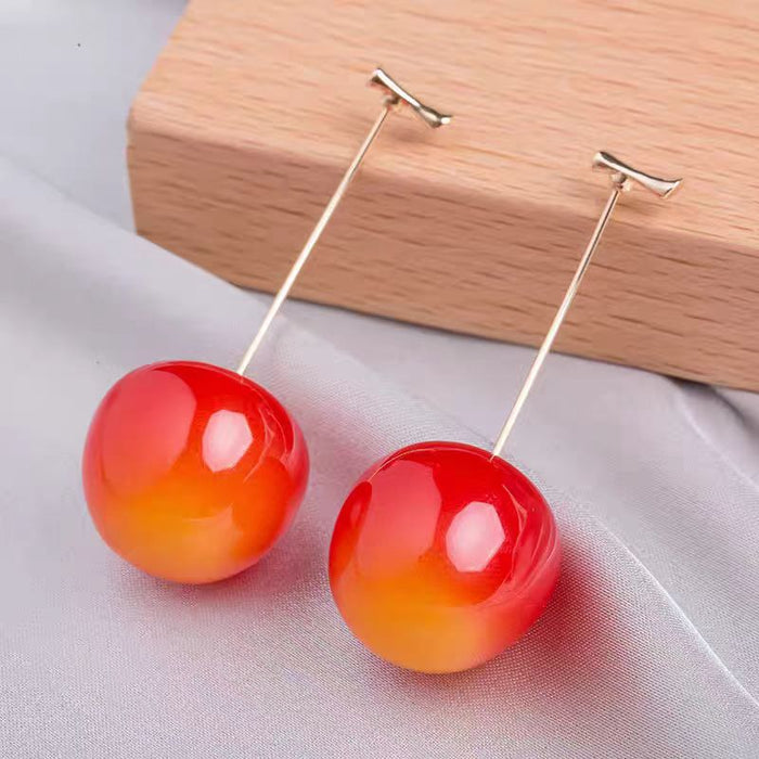 Wholesale Cute Vitality Resin Cherry Earrings with Temperament Long Earrings and Earrings