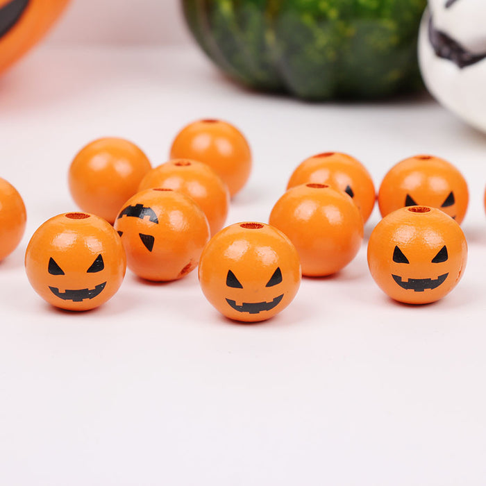 Wholesale 50PCS Halloween Colorful Witch Pumpkin Ghost Face Wooden Beads JDC-BDS-TianYue023