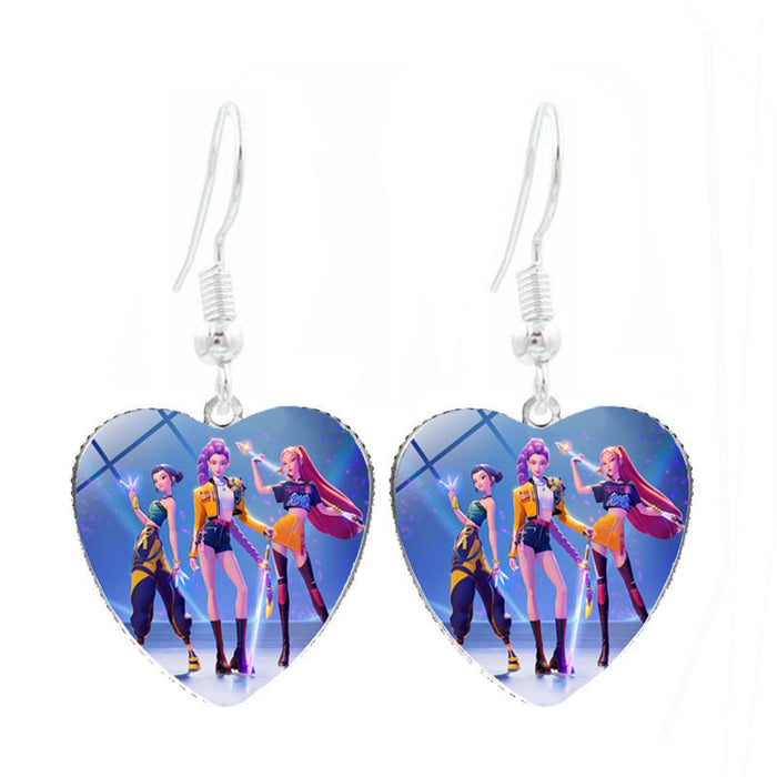 Wholesale Kpop Heart-shaped earrings cartoon anime personalized ear hooks and earrings