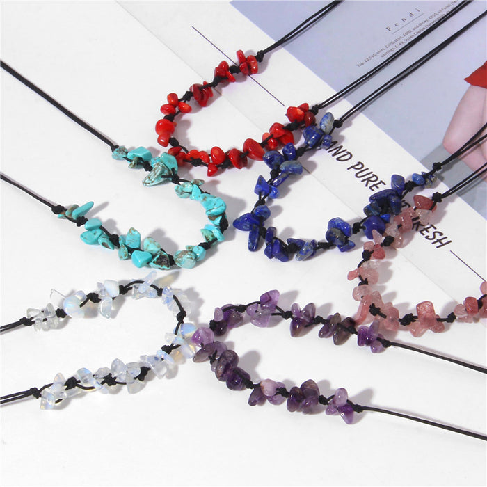Wholesale Irregular gemstone necklace with turquoise pendant sweater chain