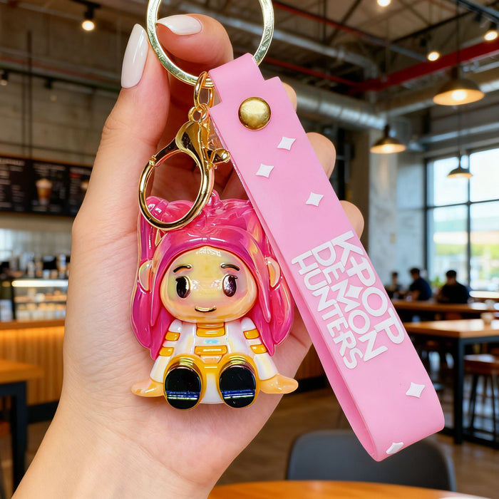Wholesale K-POP Electroplated Cute Cartoon Character Sitting Silicone Keychain