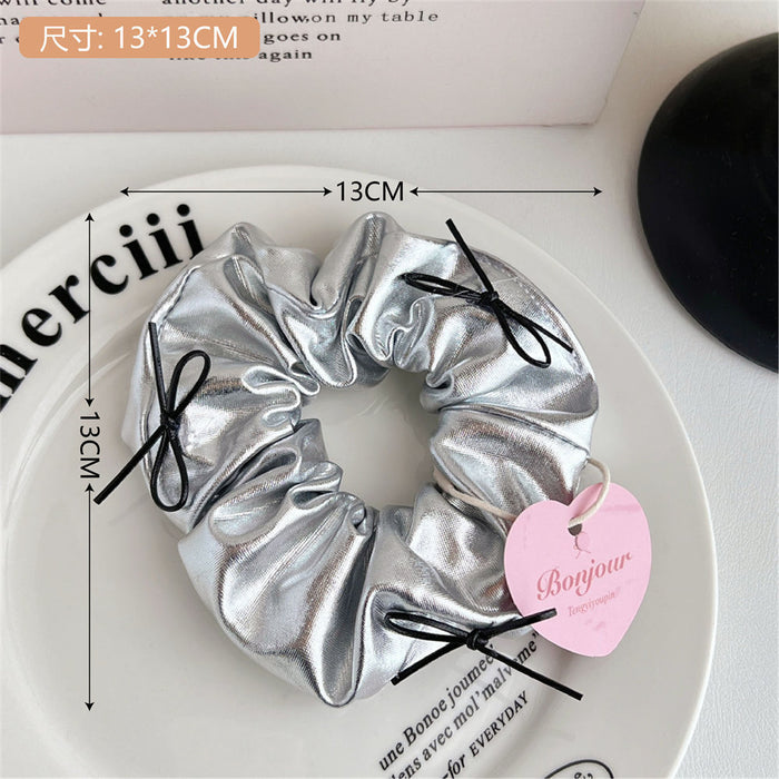 Wholesale silver Leather Bow Large Intestine Hair Rings Niche Hair Rope Hair Accessories