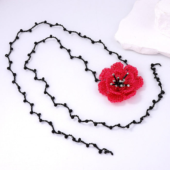 Wholesale Knitted Multi-layer Diamond Rose Flower Strap Adjustable Women's Clavicle Chain