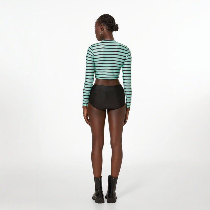 Wholesale Striped split long sleeved high waisted swimsuit
