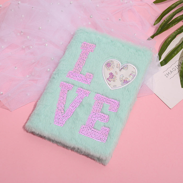 Wholesale Simple sequin plush notebook children' s color notebook cartoon plush student notebook