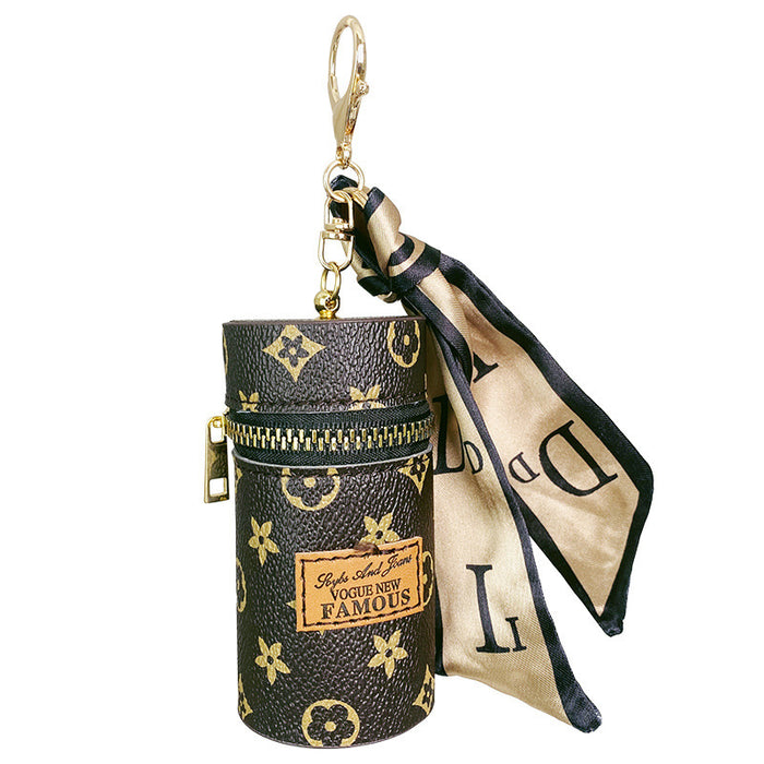 Wholesale New Creative Bucket Leather Keychain Cylinder Lipstick Storage Mini Portable Storage Bag