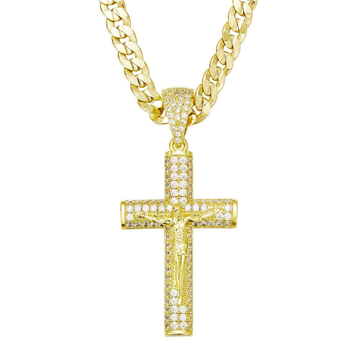 Wholesale Diamond-encrusted cross full diamond gold-plated pendant necklaces