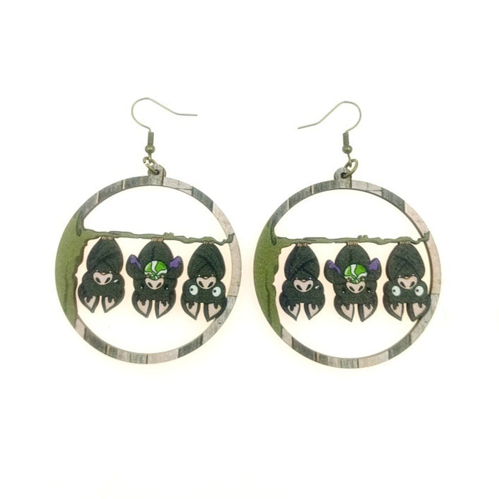 Wholesale Halloween Wooden Printing Skull Bat Pumpkin Ghost Earrings JDC-ES-Yinxue006