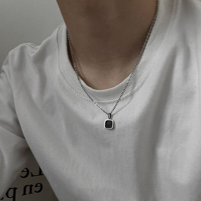 Wholesale  Titanium Steel Black Square   Necklaces Men's Necklaces Titanium Steel Couple's Woolen Chain Accessories Women