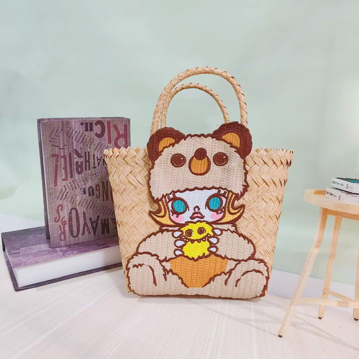 Wholesale Woven Basket Bag Shoulder Hand Bag Cute Rattan Cloth Cartoon Woven Bag