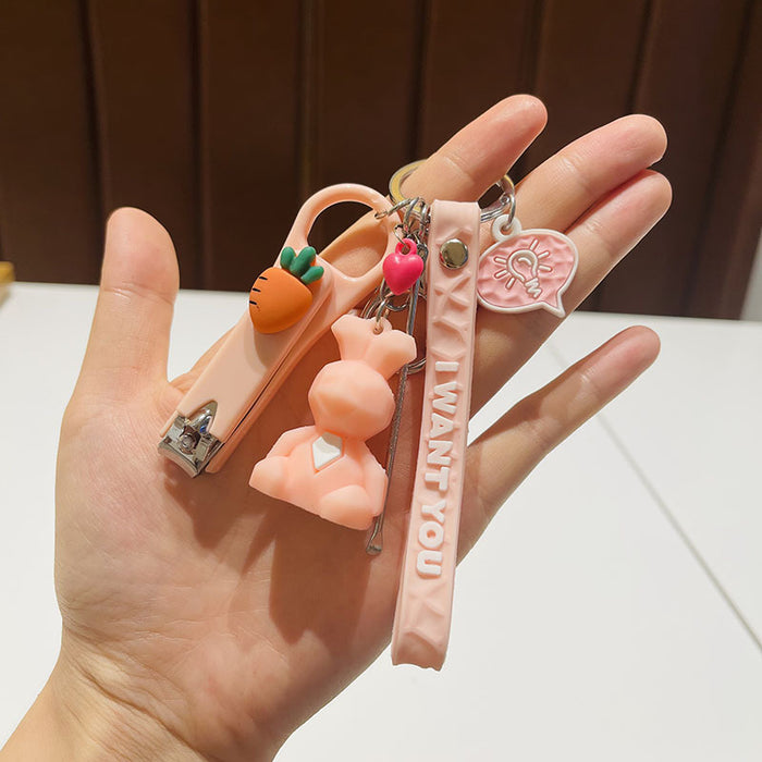 Wholesale  Silicone Doll Spaceman Keychain Pendant Bag  Nail Clipper Ear Digging Spoon Keychain