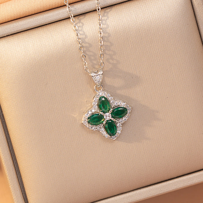Wholesale Geometric Copper Inlaid Zircon Pendant Necklace Gold Plated Titanium Steel Layering Jewelry MOQ≥2