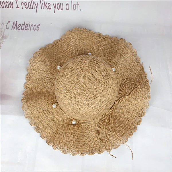Wholesale Fashionable pearl woven straw hat, sun shading and sun protection hat, versatile
