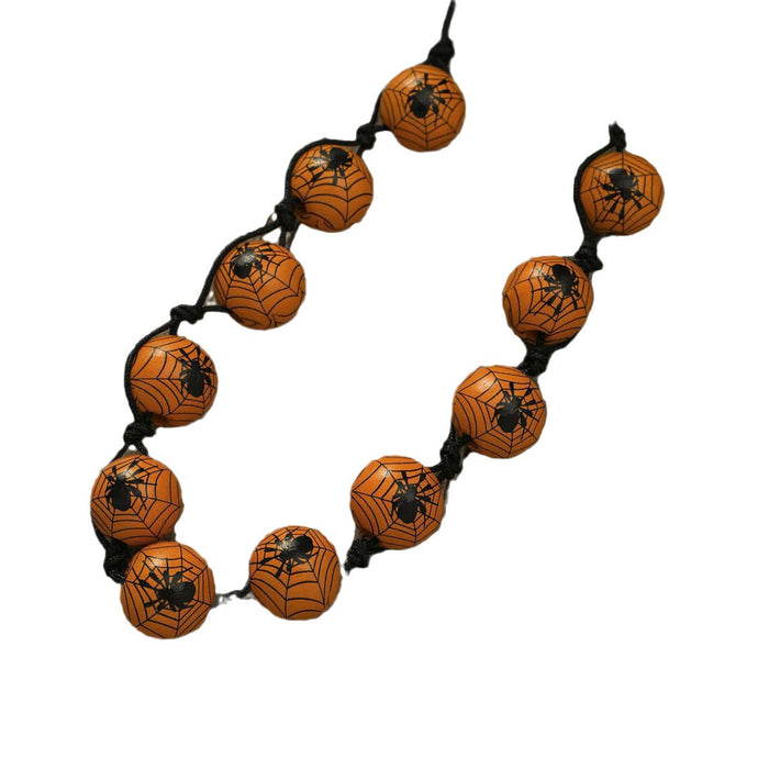 Wholesale Halloween Pumpkin Spider Print Wooden Bead Necklace JDC-NE-JunJie003