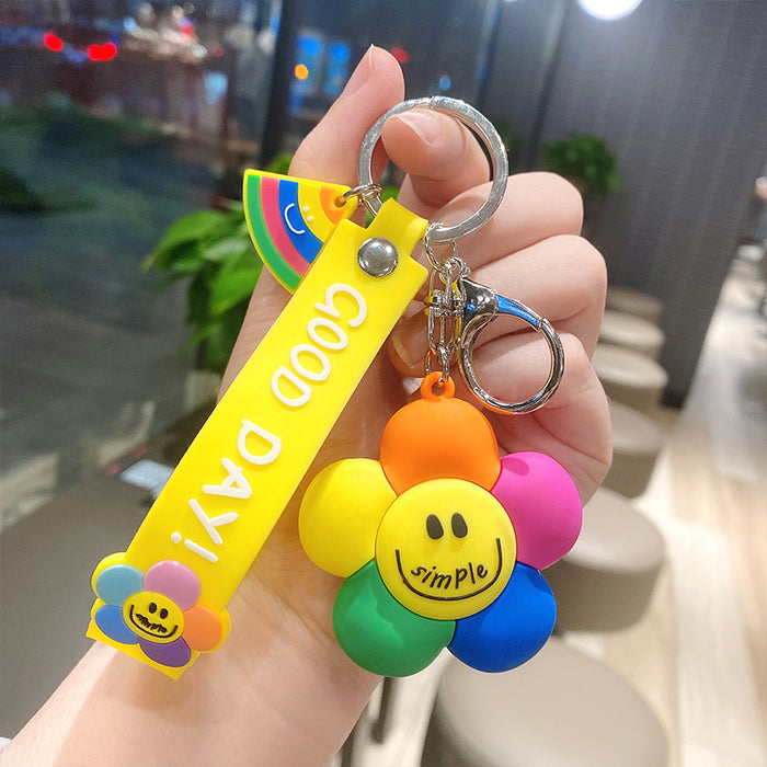 Wholesale Personalized and Creative Colorful Smiling Face Flower Cute Cartoon Keychain Pendant Dropping PVC Car Key Pendant