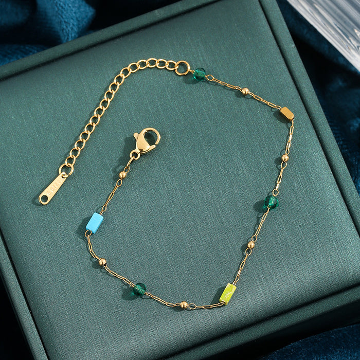 Wholesale New titanium steel bracelet with stainless steel inlaid with colored stones and zircon, fashionable and versatile bracelet accessory