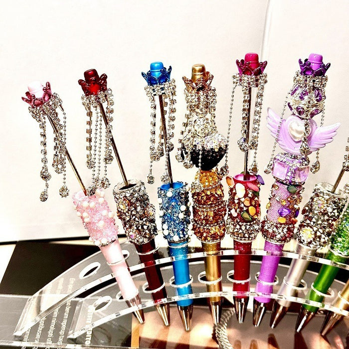 Wholesale Beaded Crystal Pen,  Spinning Model,  Black Ink,  Jewelry Accessory Gift