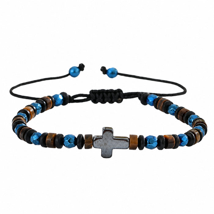 Wholesale Men S Cross Beaded Bracelet Adjustable Knot Blue Black Mix Fashion Jewelry Accessory Gift