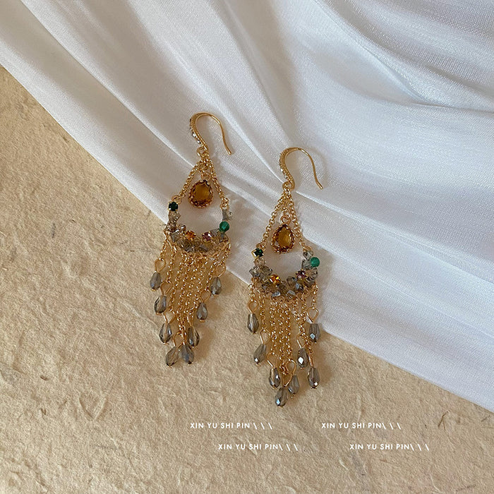 Wholesale Long crystal tassel earrings, light luxury earrings