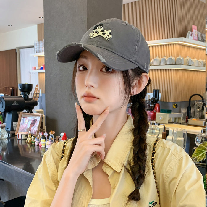 Wholesale Cute cartoon sticker duckbill hat, fashionable vintage soft top baseball cap