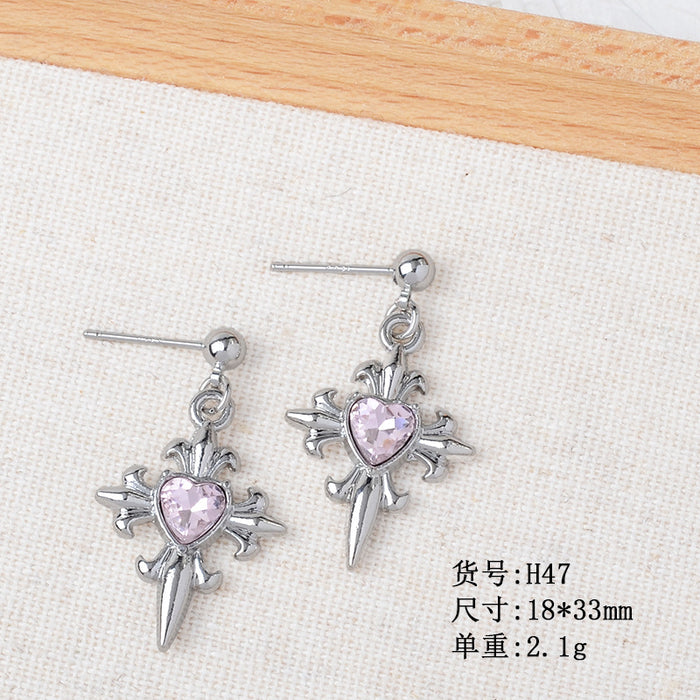 Wholesale Sweet Earrings Jewelry Pink Heart Cross Star Moon Earrings Versatile Women' s Earrings