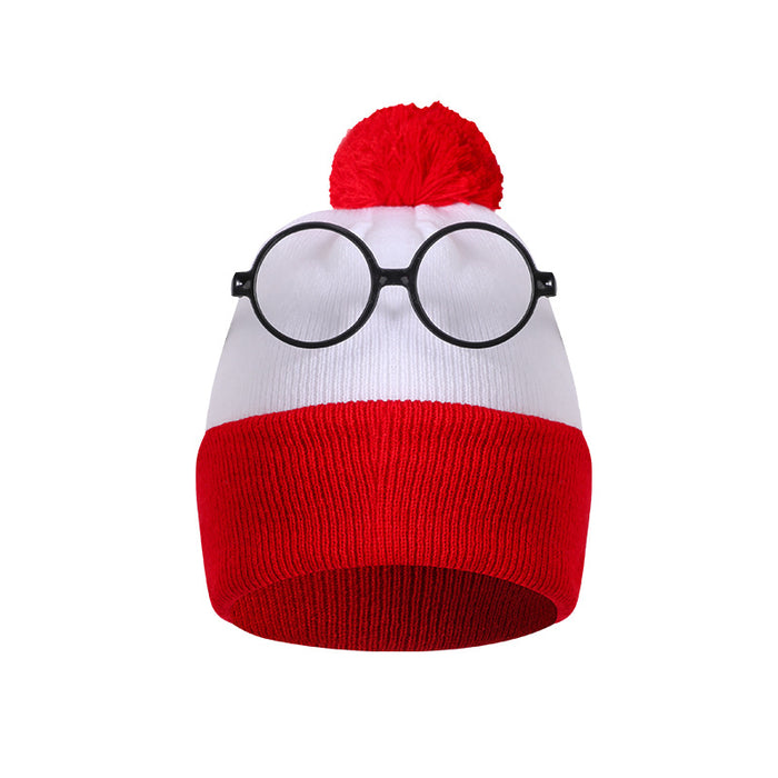 Wholesale  Hat Woolen Christmas Knitted Hat Red and White Christmas Hat Fur Ball Knitted Hat Red and White Hat Glasses