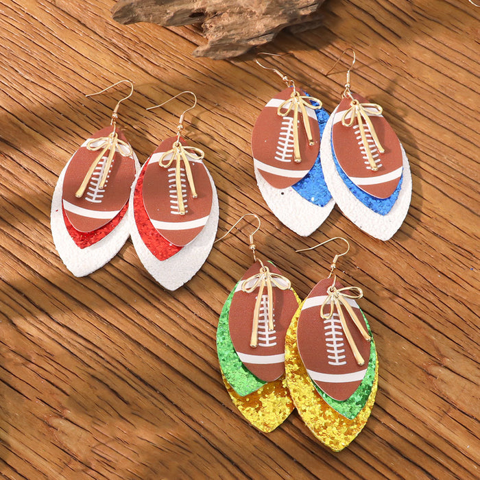 Wholesale Sports Element Rugby Earrings for Women Niche Design Bow Multi-Layer Pu Leather Earrings