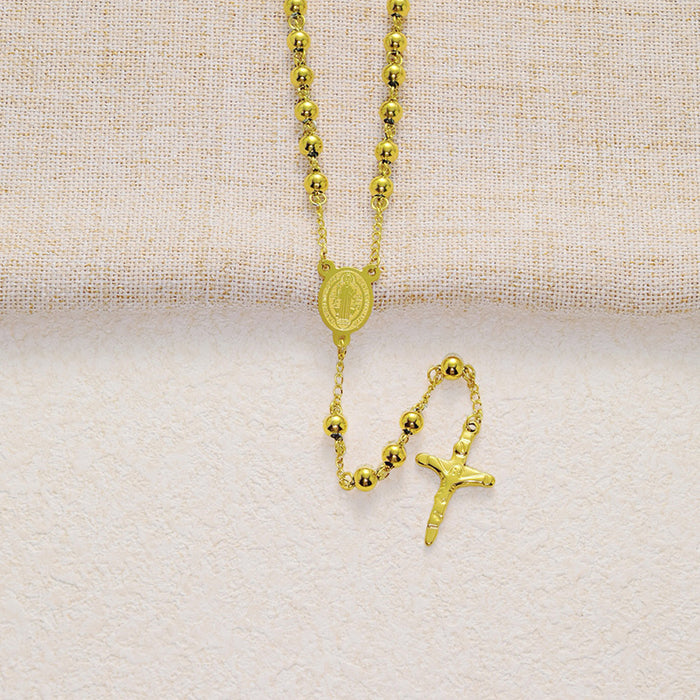 Wholesale Round bead chain titanium steel cross stainless steel 6mm pendant high-end necklace accessory