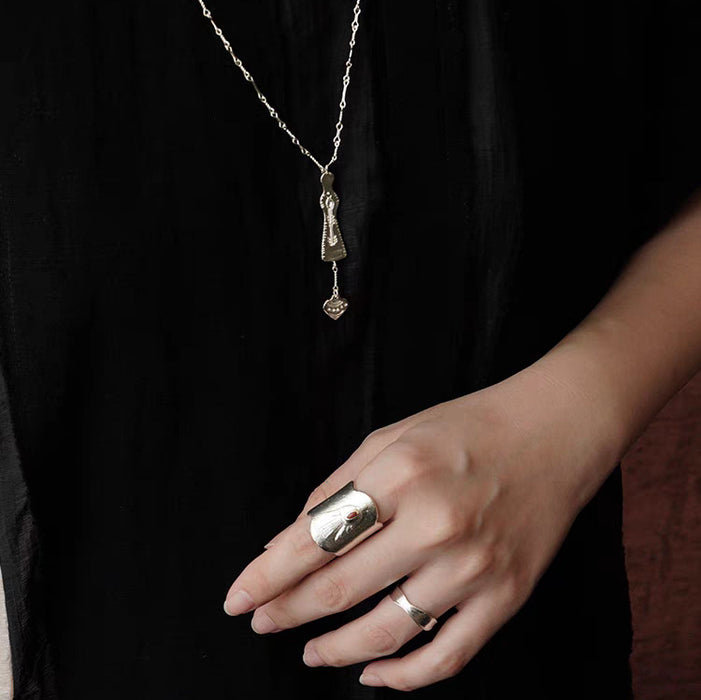 Wholesale Pure silver spliced necklace with personalized temperament, niche design, high-end styling, long sweater chain