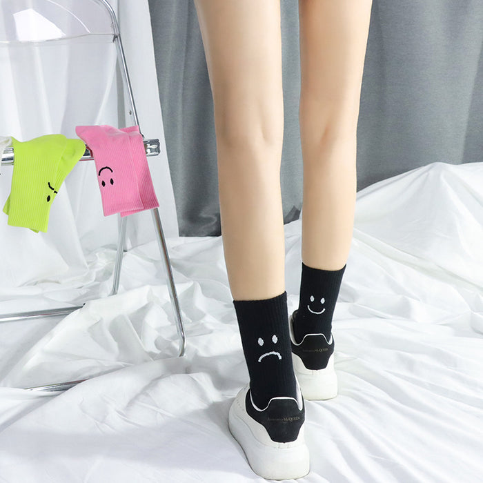 Wholesale Smiling face socks Solid color women's socks Middle tube socks Women's calf socks Cotton socks