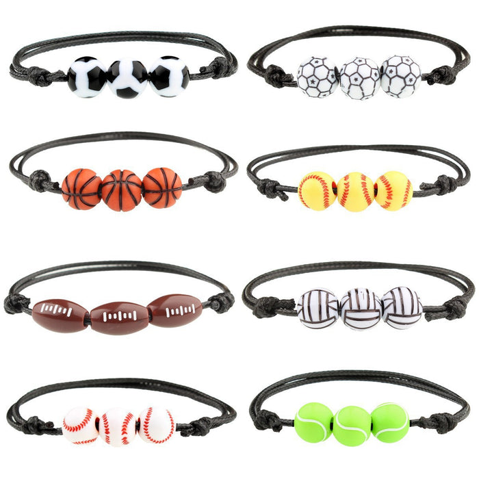 Wholesale Adjustable Elasticity Sports Bracelet, Football, Baseball Bracelet, Ball Beads, Handmade Rope