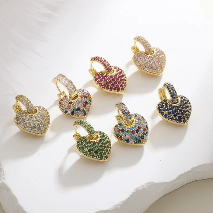 Wholesale Light luxury, high-end temperament, retro colored zircon heart-shaped heart earrings, earrings, earrings, ear buckles