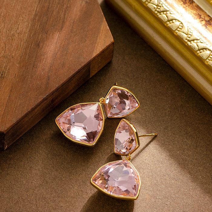 Wholesale Fashionable geometric triangle zircon earrings with high-end feel, light luxury silver needle earrings