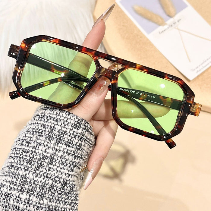 Wholesale New Fashionable Large Box Double Beam Cross border Sunglasses, Retro Art Style Sunglasses