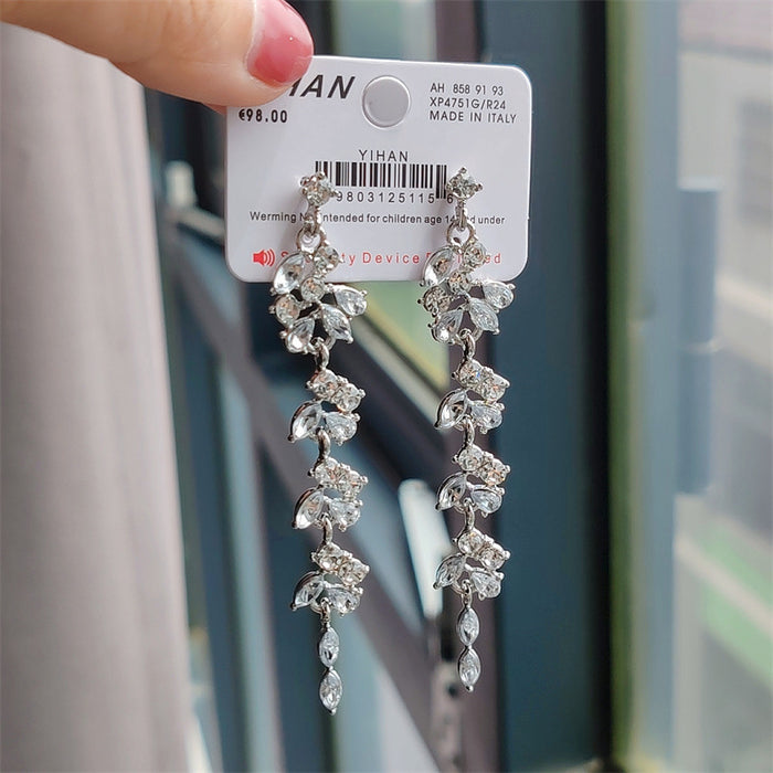 Wholesale Exaggerated long tassel zircon earrings, light luxury, niche earrings, earrings