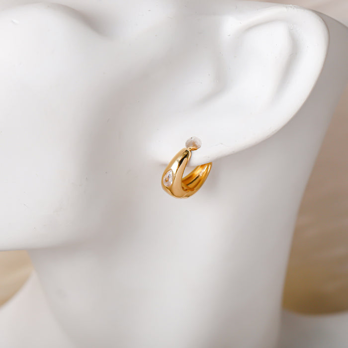 Wholesale Silver Needle Large Aperture Earrings Horse Eye Zirconia Heavy Industry Zirconia Inlaid Women's Arc shaped Earrings Jewelry