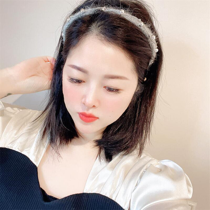 Wholesale rabbit fur pearl headband for women